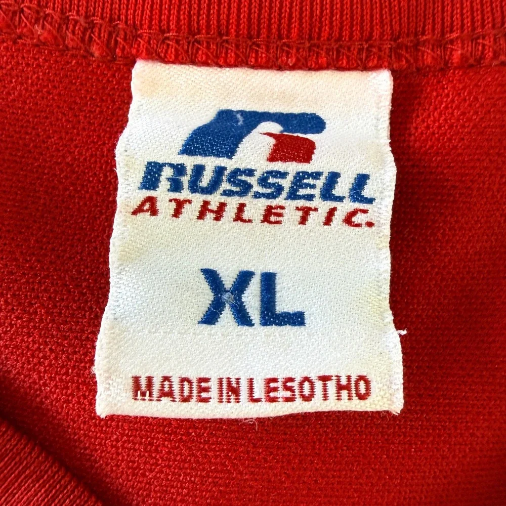 Russell Athletic Leo Cub Football Jersey Red Mesh V-Neck Mens XL Vintage Style